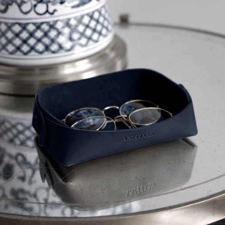 Personalized Navy Folded Valet Tray