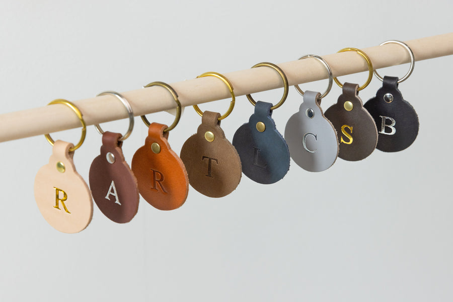 Personalized Leather Circle Key Fob