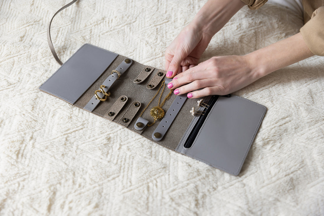 Custom Leather Jewelry Organizer in Gray