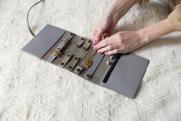 Custom Leather Jewelry Organizer in Gray