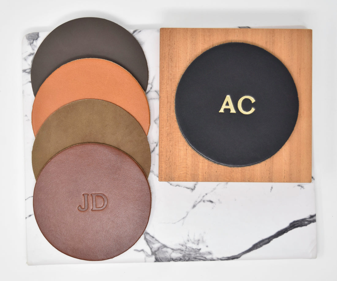 Personalized Leather Circle Coasters - Set of 4
