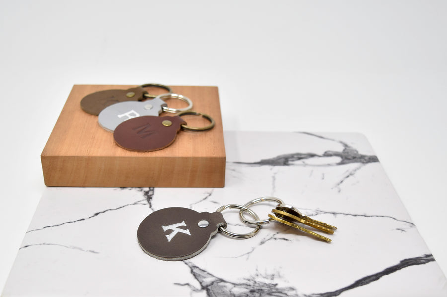 Personalized Leather Circle Key Fob