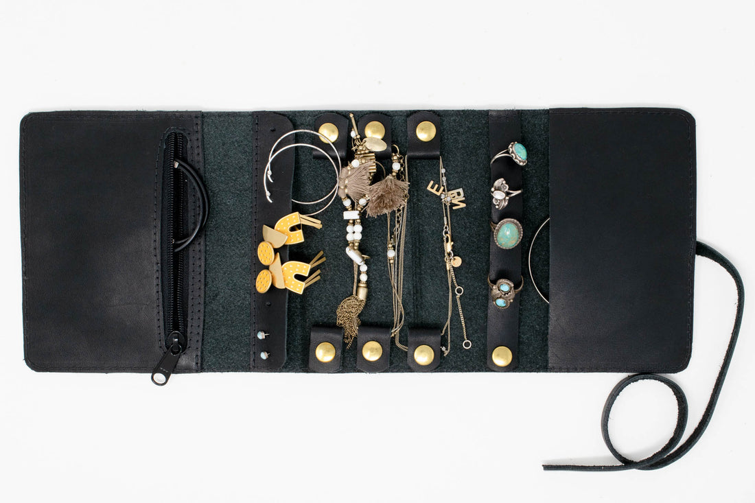 Custom Leather Jewelry Organizer in Black