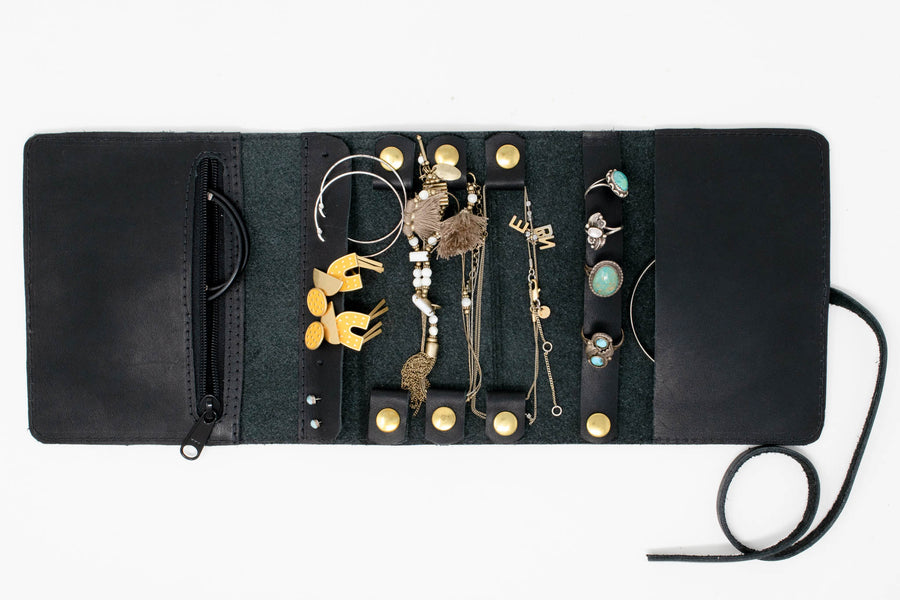 Custom Leather Jewelry Organizer in Black