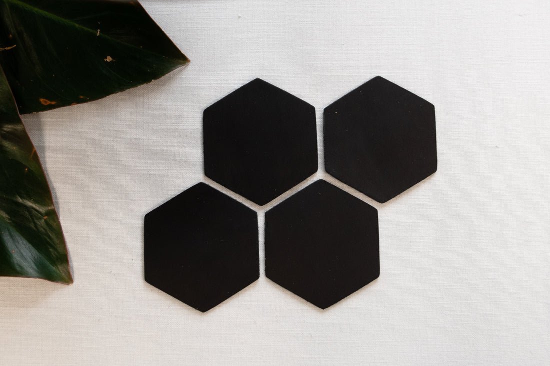 Personalized Leather Hexagon Coasters - Set of 4