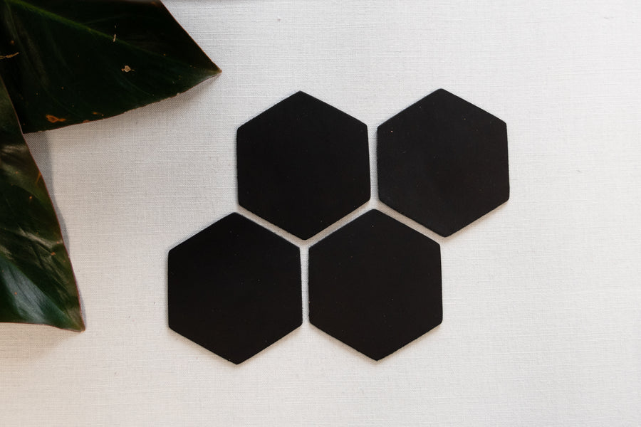 Personalized Leather Hexagon Coasters - Set of 4