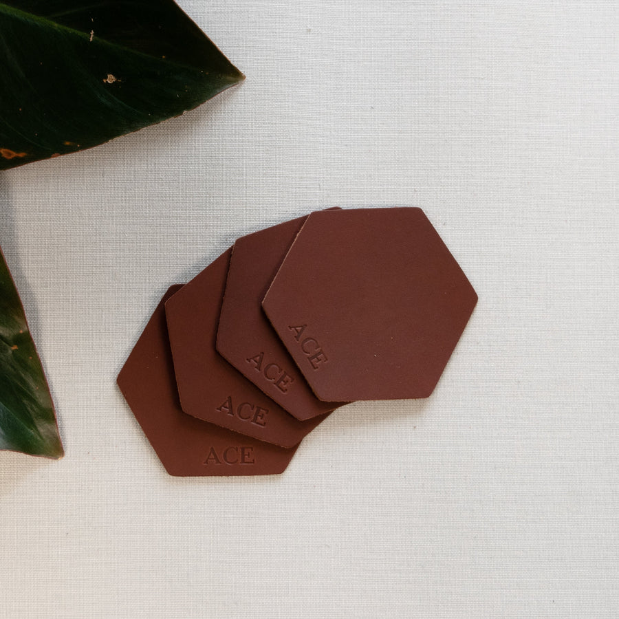 Personalized Leather Hexagon Coasters - Set of 4