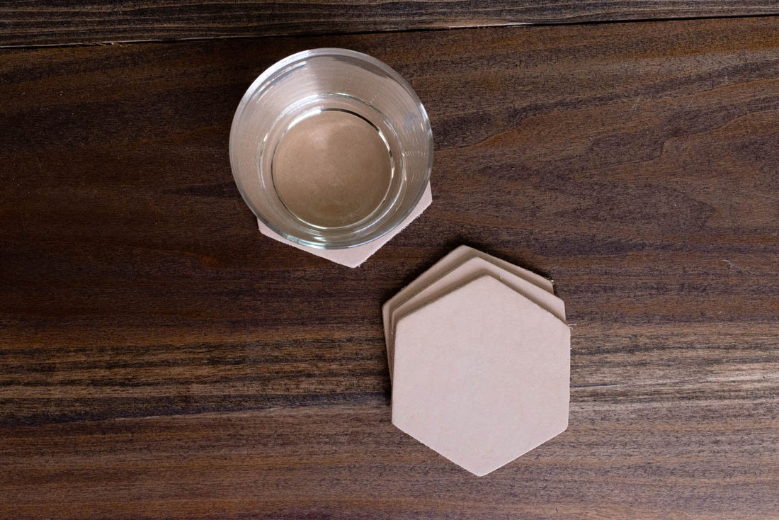 Personalized Leather Hexagon Coasters - Set of 4