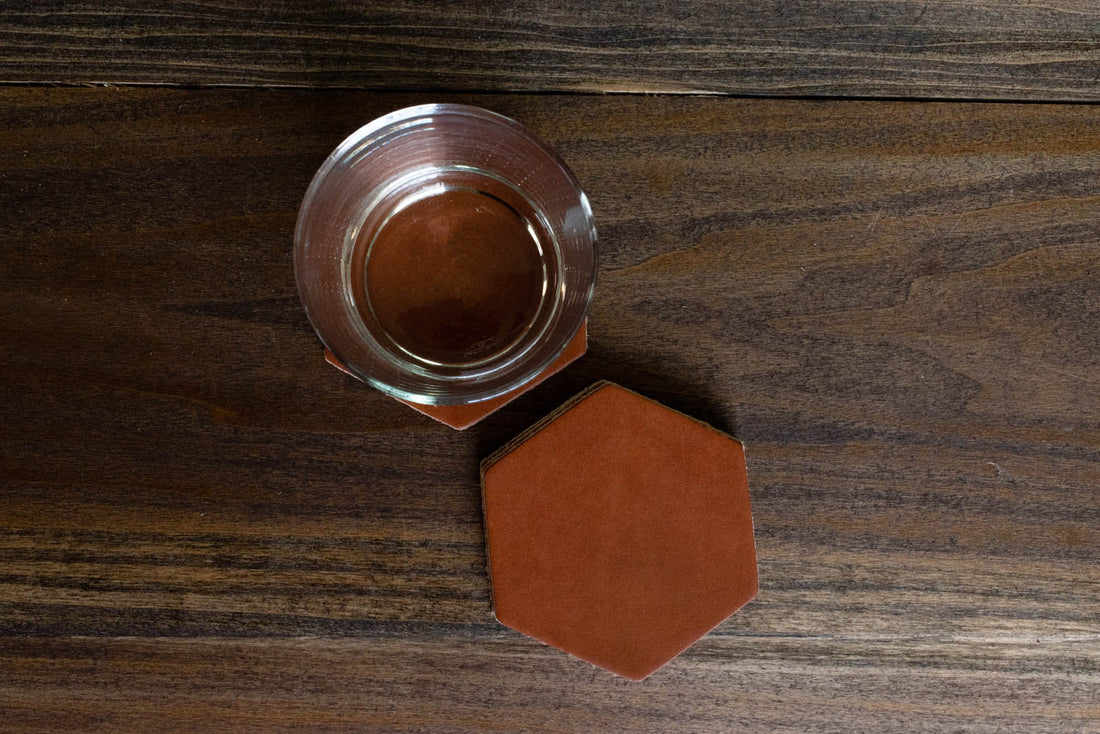 Personalized Leather Hexagon Coasters - Set of 4