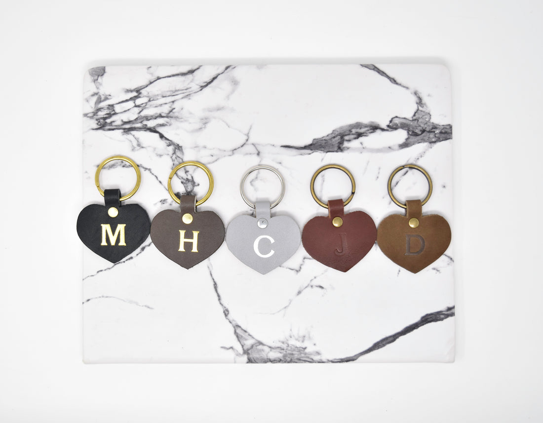 Personalized Leather Heart Keychain