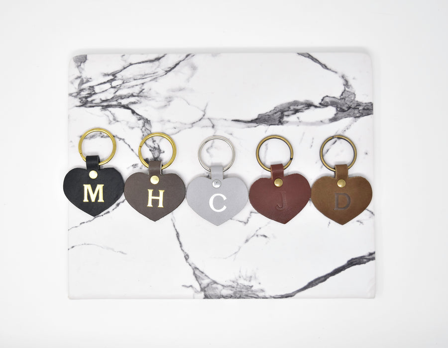 Personalized Leather Heart Keychain