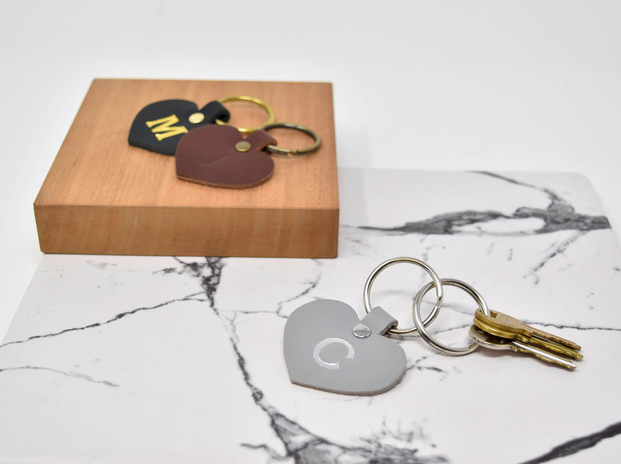 Personalized Leather Heart Keychain