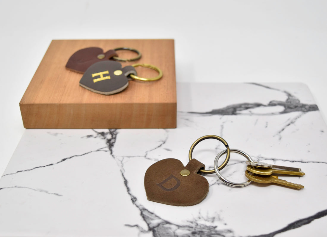 Personalized Leather Heart Keychain
