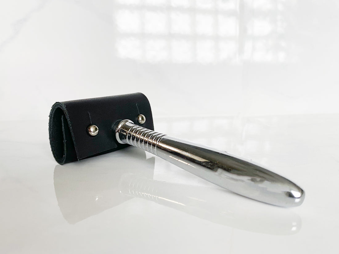 Personalized Leather Safety Razor Cover