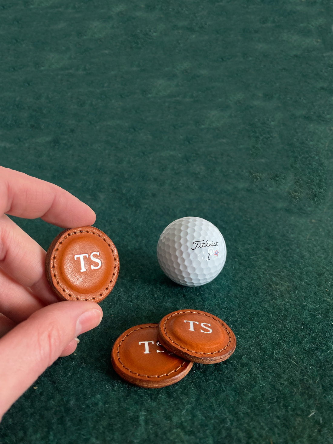 Custom golf ball markers Personalized leather golf markers  Tan Custom golf ball markers  custom engraved initials golf ball markers