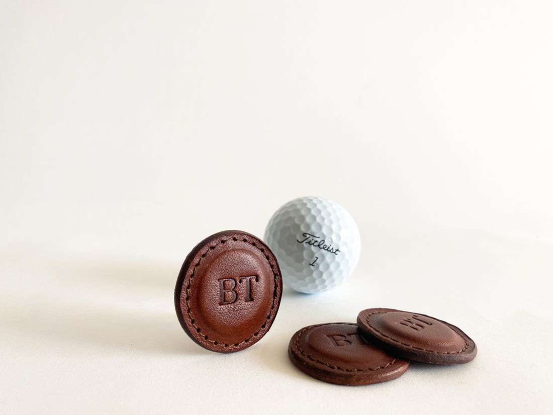 Custom golf ball markers Personalized leather golf markers  brown Custom golf ball markers  custom engraved initials golf ball markers