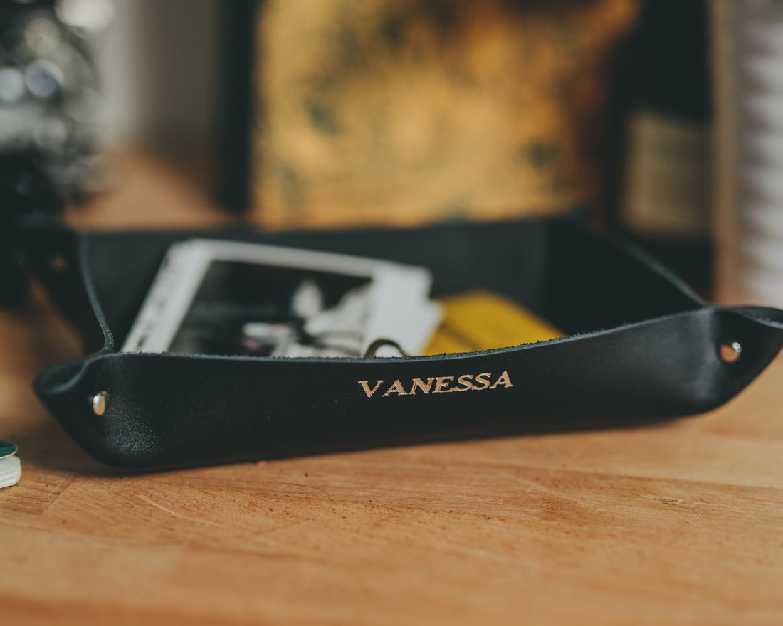Personalized Leather Rivet Valet Tray