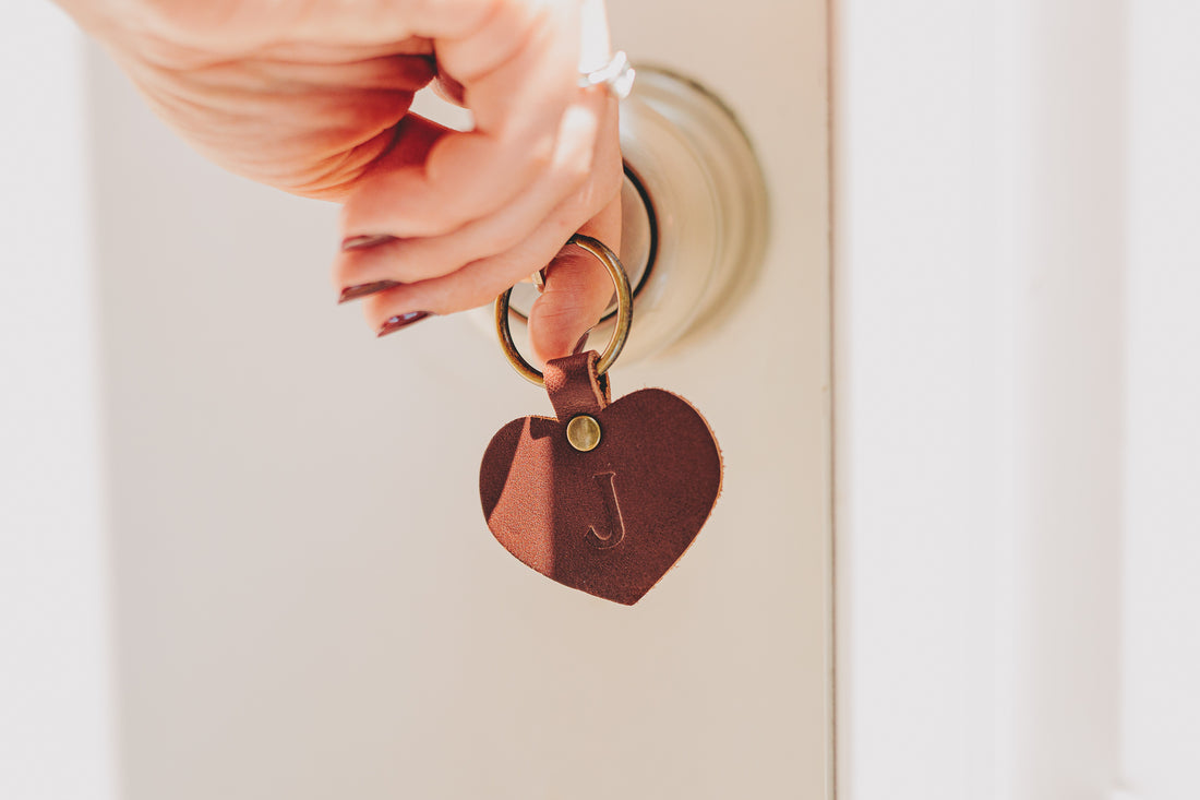 Personalized Leather Heart Keychain
