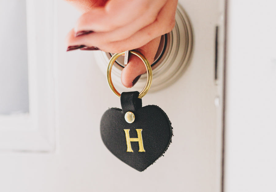 Personalized Leather Heart Keychain