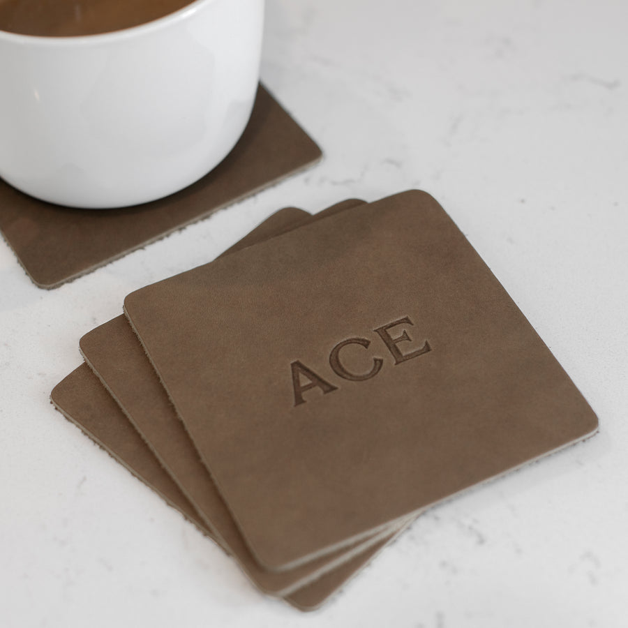 Personalized Leather Square Coasters - Set of 4