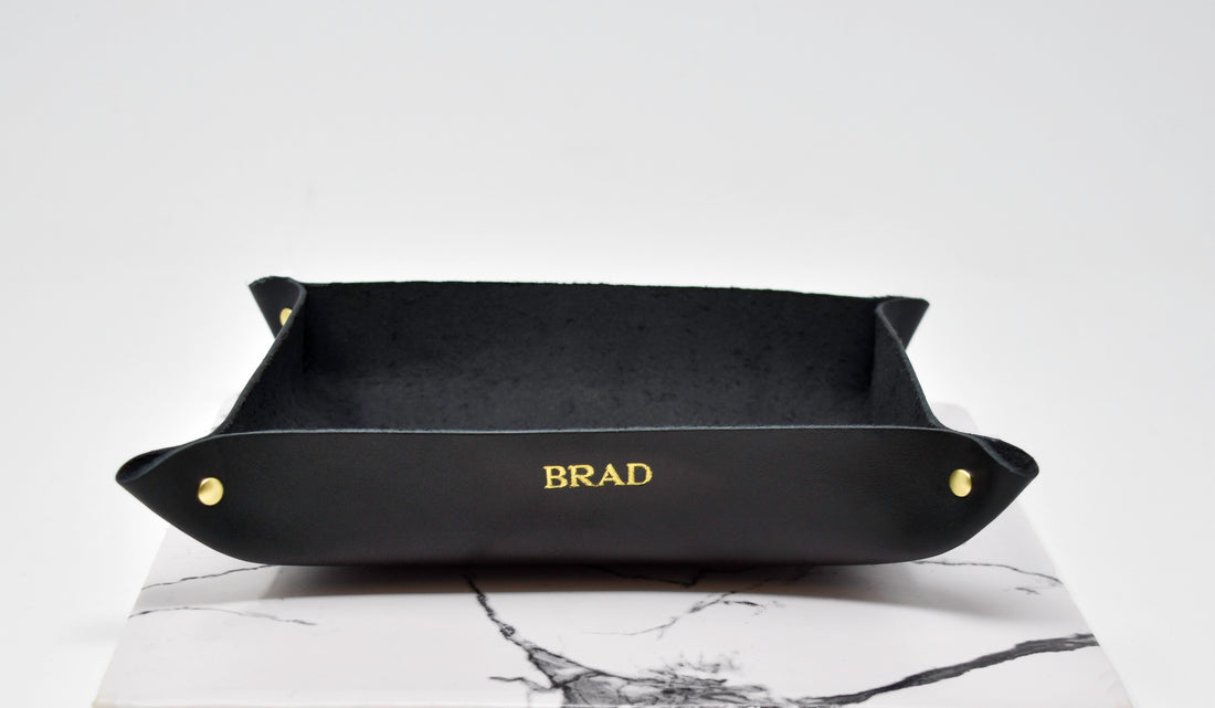 Personalized Leather Rivet Valet Tray