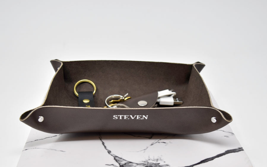 Personalized Leather Rivet Valet Tray