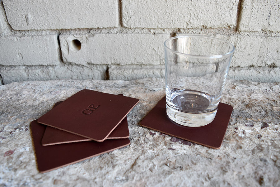 Custom Leather Square Coasters with Glass