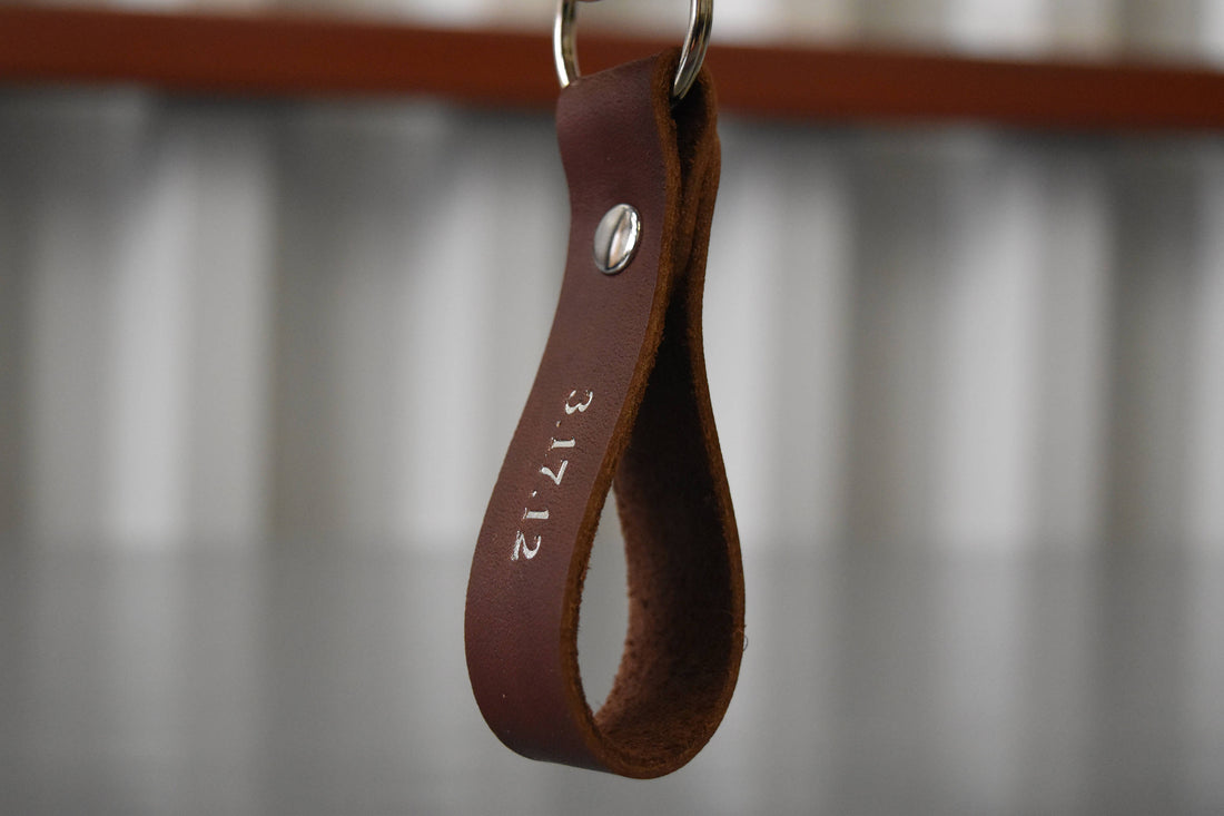 2 Sided Custom Leather Keychain. Personalized on both sides. Monogrammed Full Grain Leather key chain. Made in USA. Gold/Silver Foil Option
