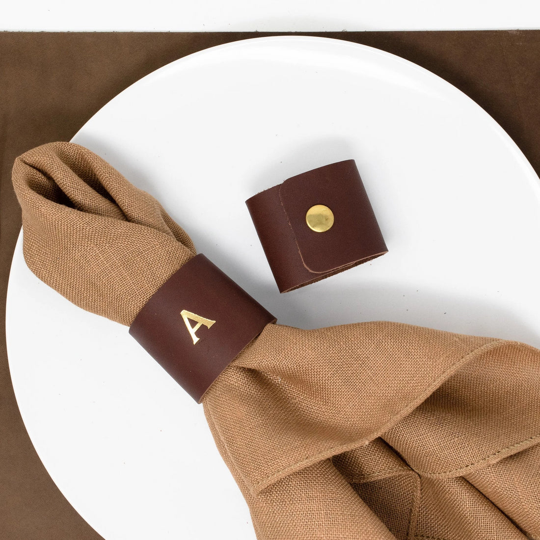 Personalized Leather Napkin Ring. Leather Napkin Holder. Leather Ring. Table Decor. Leather Decor. Set of 2. Snap Napkin Ring. Made in USA.