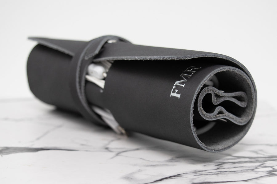 Tech Accessory Roll. Leather Cord Organizer. Personalized Tech Case. Personalized Leather Gift. Cable Roll. Cable Organizer. Tech Organizer.