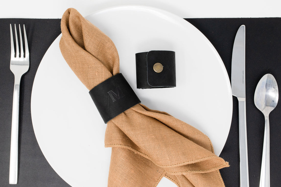 Personalized Leather Napkin Ring. Leather Napkin Holder. Leather Ring. Table Decor. Leather Decor. Set of 2. Snap Napkin Ring. Made in USA.