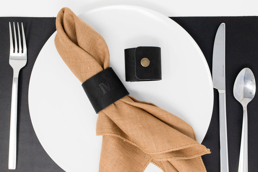 Personalized Leather Napkin Ring. Leather Napkin Holder. Leather Ring. Table Decor. Leather Decor. Set of 2. Snap Napkin Ring. Made in USA.