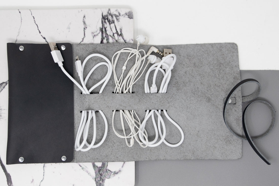 Tech Accessory Roll. Leather Cord Organizer. Personalized Tech Case. Personalized Leather Gift. Cable Roll. Cable Organizer. Tech Organizer.