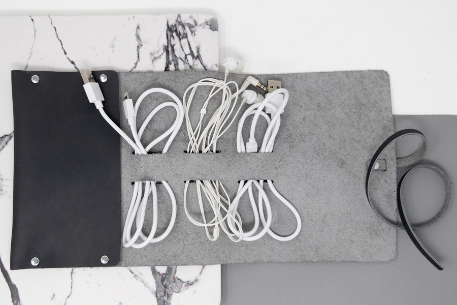 Tech Accessory Roll. Leather Cord Organizer. Personalized Tech Case. Personalized Leather Gift. Cable Roll. Cable Organizer. Tech Organizer.