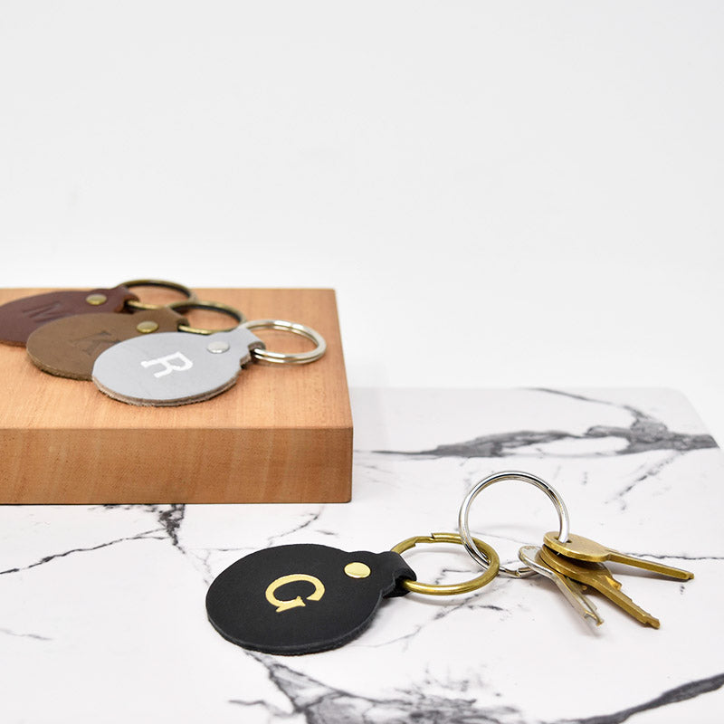 Personalized Leather Circle Key Fob